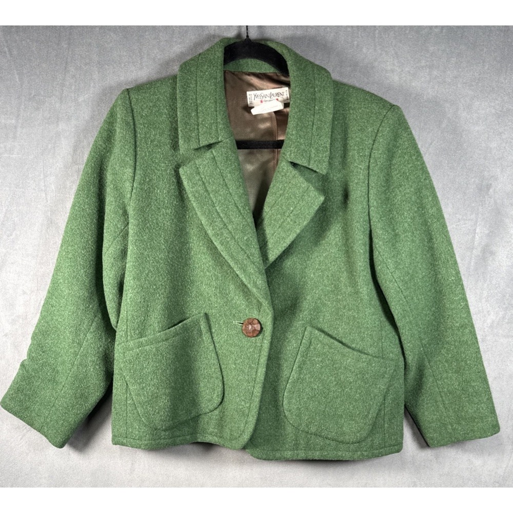 Vintage Yves Saint Laurent 1993 Runway Green Wool Jacket Coat Sz 38 READ